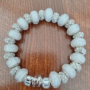Elegant Handmade Silver Glass Beaded Bracelet With Silver Encased Gem Stones